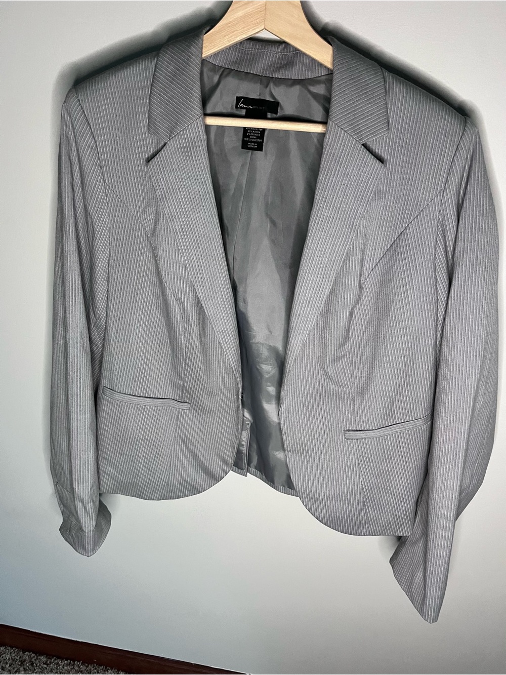 Lane Bryant Grey Pinstripe Blazer Hook Eye Closure‎ Stretch Professional 16